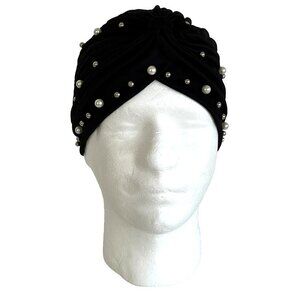 Turban Hat One Size Stretch Beaded Flapper 20's Costume Theater Church Black